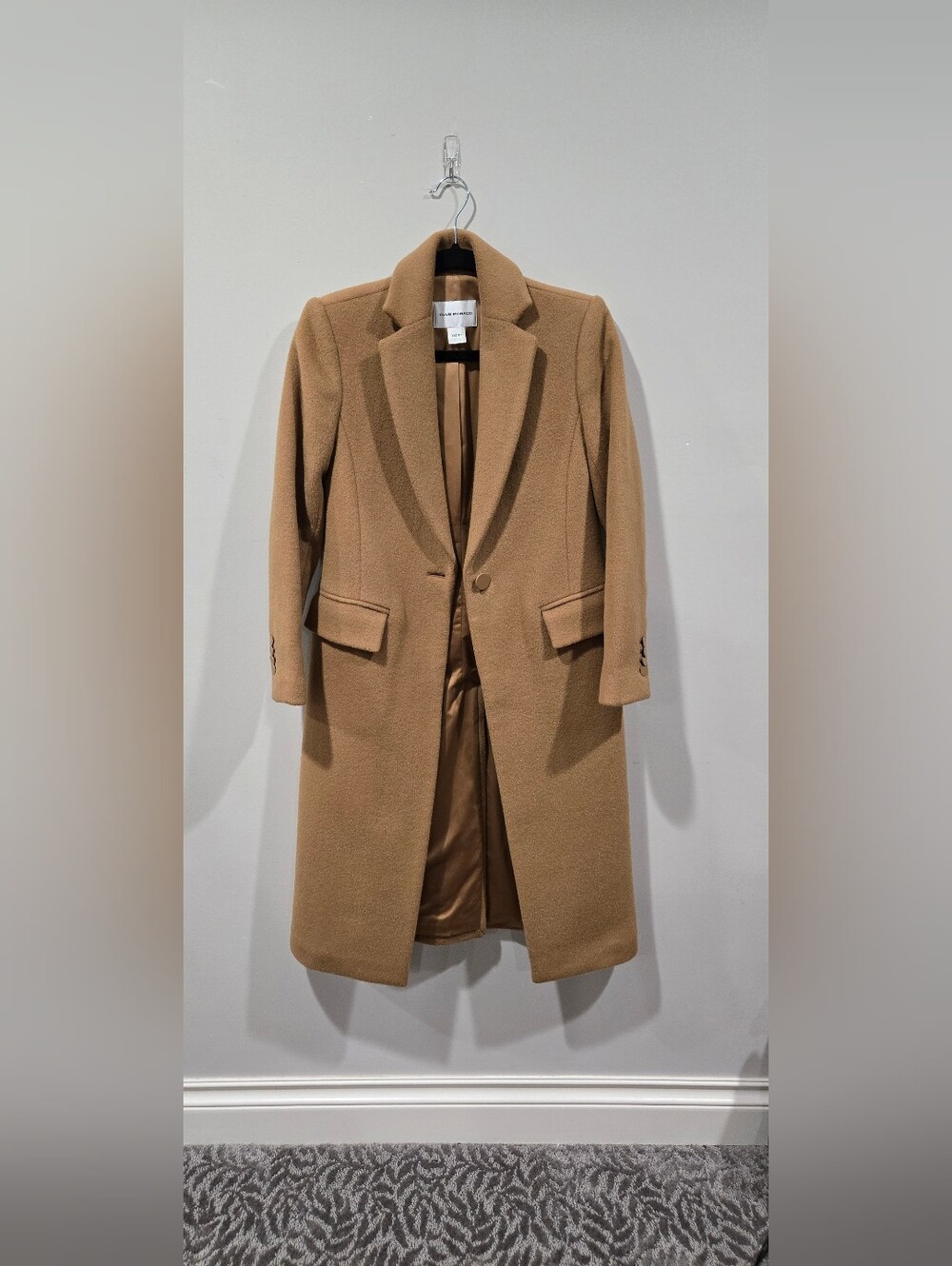 Club Monaco Camel Wool Blend Single-Button Pea Coat Date Night Warm Winter Fall